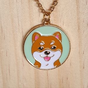 Dog Enamel Charm Gold  Stainless Steel Pendant Necklace